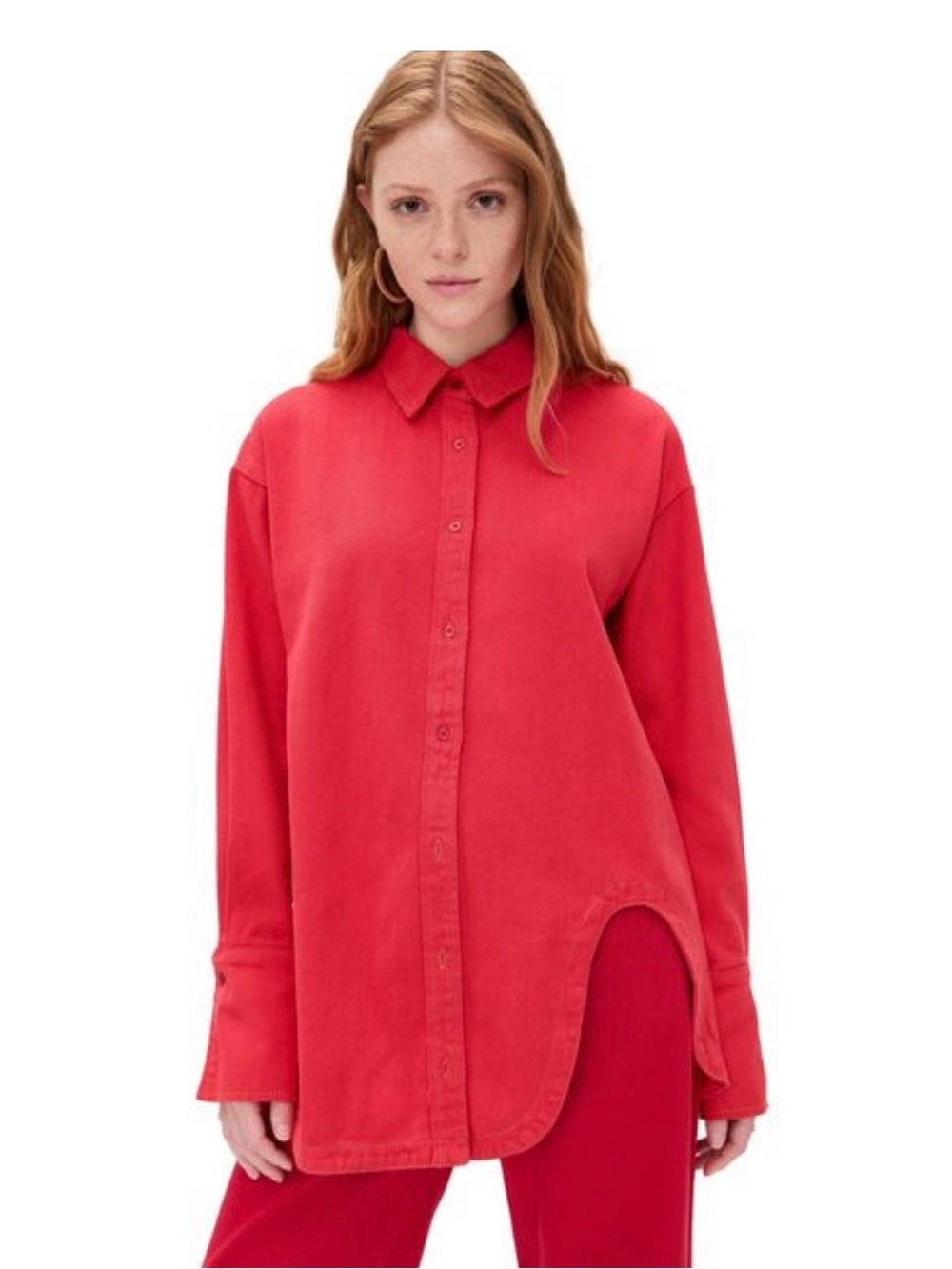 Lioness Red Denim Oversized Button-Down Shirt